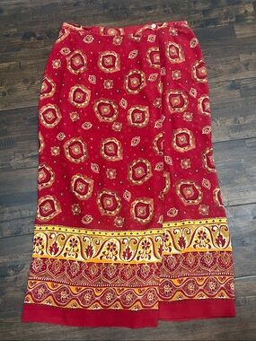 TAO Red Silk Skirt with Paisley Print